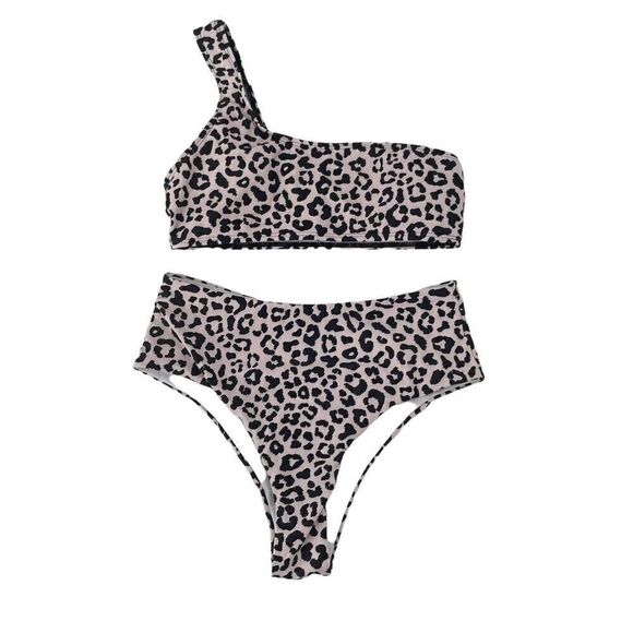 Animal Print Bikini One Shoulder High Waist Cheeky Size Small Swimsuit White - Picture 1 of 5